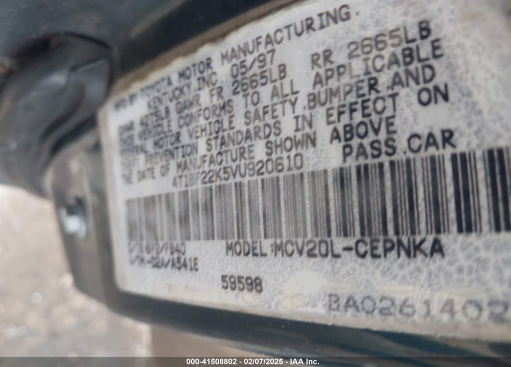 1997 TOYOTA CAMRY LE V6 VIN: 4T1BF22K5VU920610