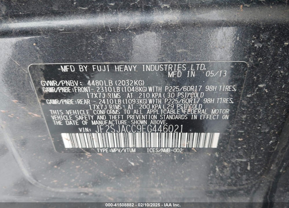 2014 SUBARU FORESTER 2.5I PREMIUM VIN: JF2SJACC9EG446021