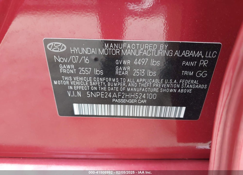 2017 HYUNDAI SONATA VIN: 5NPE24AF2HH524100