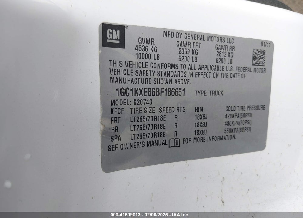 2011 CHEVROLET SILVERADO 2500HD LT VIN: 1GC1KXE86BF186651