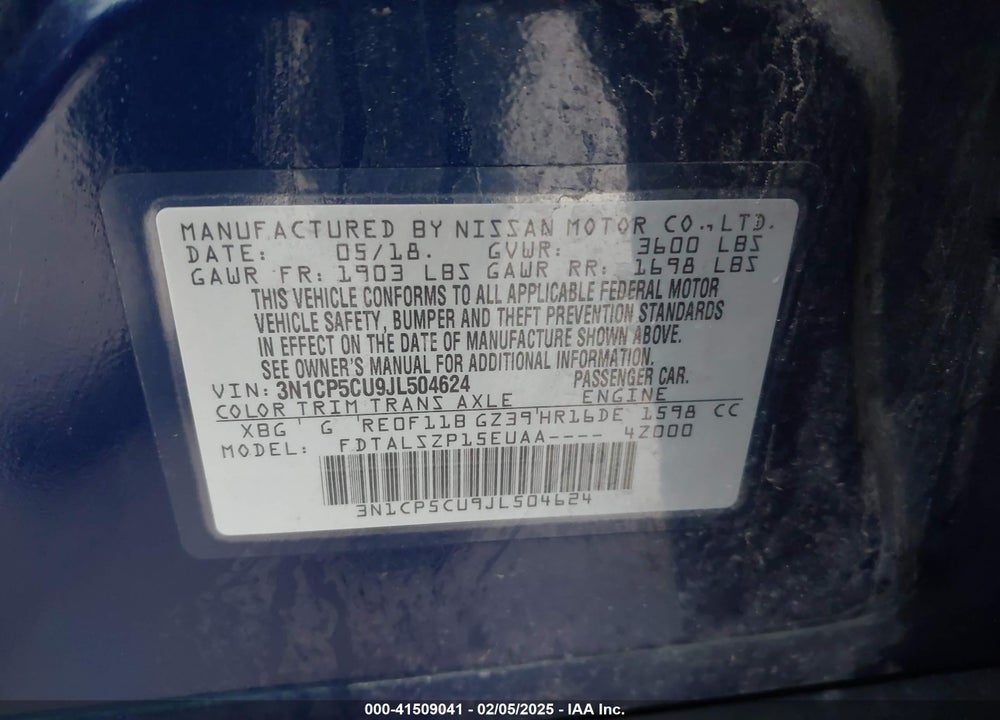 2018 NISSAN KICKS SV VIN: 3N1CP5CU9JL504624
