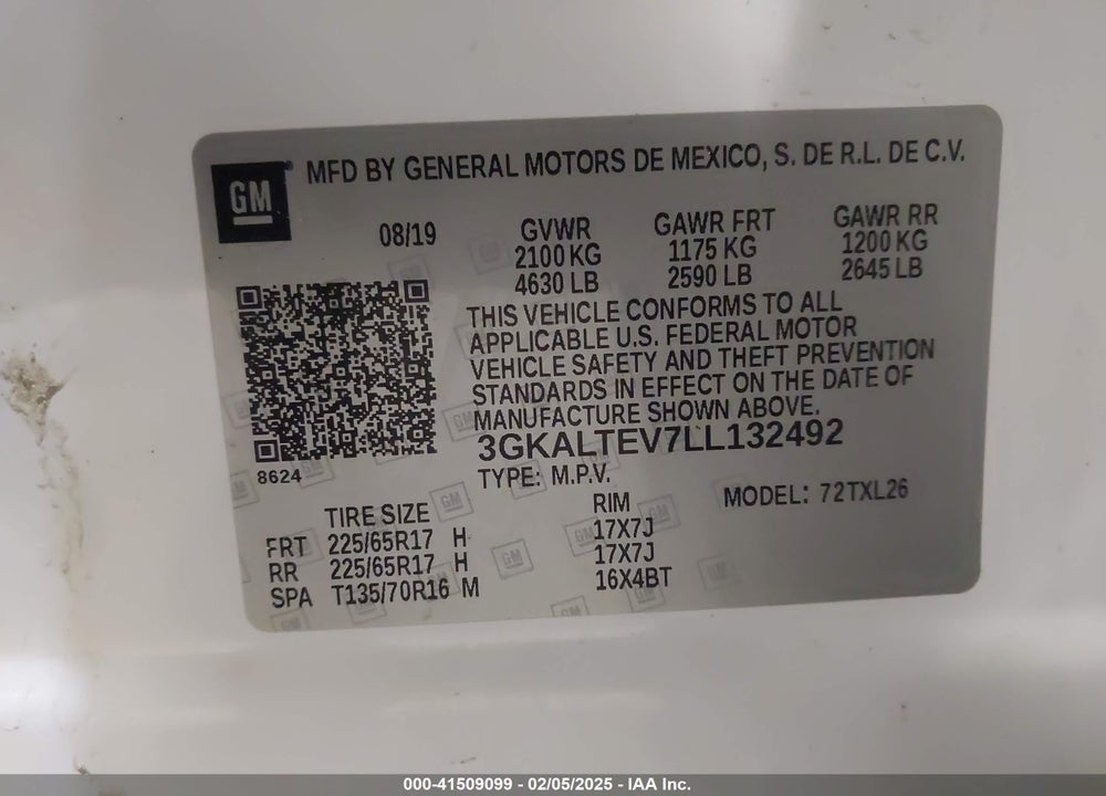 2020 GMC TERRAIN AWD SLE VIN: 3GKALTEV7LL132492