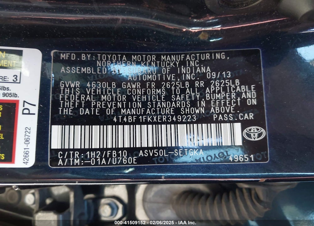 2014 TOYOTA CAMRY VIN: 4T4BF1FKXER349223