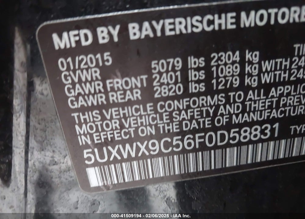 2015 BMW X3 VIN: 5UXWX9C56F0D58831