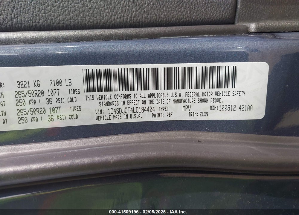 2020 DODGE DURANGO R/T AWD VIN: 1C4SDJCT4LC184404
