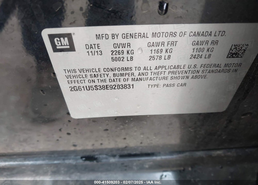 2014 CADILLAC XTS VIN: 2G61U5S38E9203831
