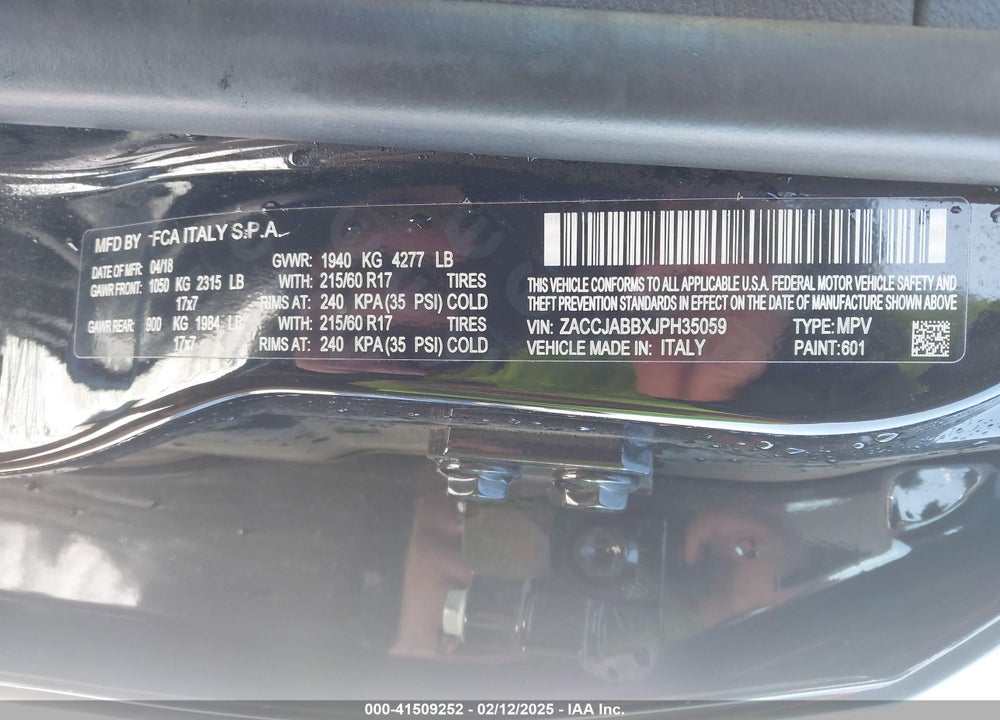 2018 JEEP RENEGADE LATITUDE FWD VIN: ZACCJABBXJPH35059