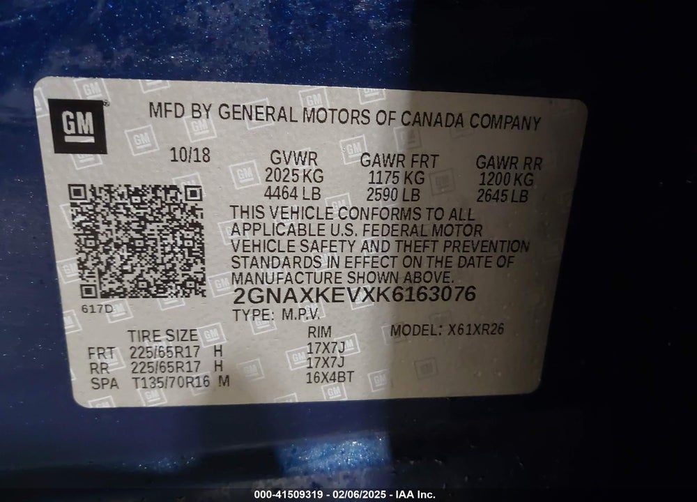 2019 CHEVROLET EQUINOX LT VIN: 2GNAXKEVXK6163076