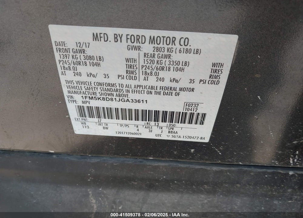2018 FORD EXPLORER XLT VIN: 1FM5K8D81JGA33611
