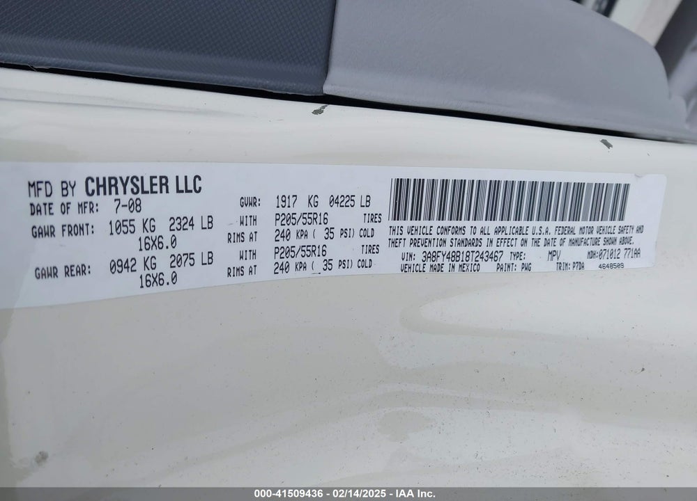 2008 CHRYSLER PT CRUISER LX VIN: 3A8FY48B18T243467