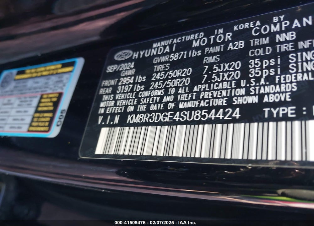 2025 HYUNDAI PALISADE VIN: KM8R3DGE4SU854424