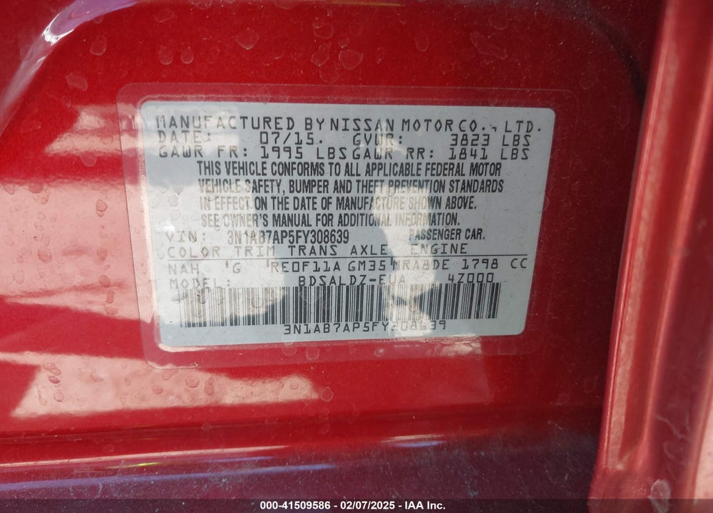 2015 NISSAN SENTRA VIN: 3N1AB7AP5FY308639