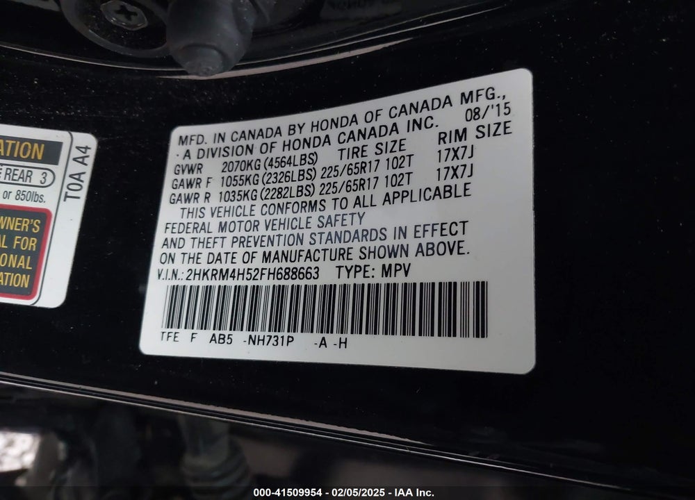2015 HONDA CR-V EX VIN: 2HKRM4H52FH688663