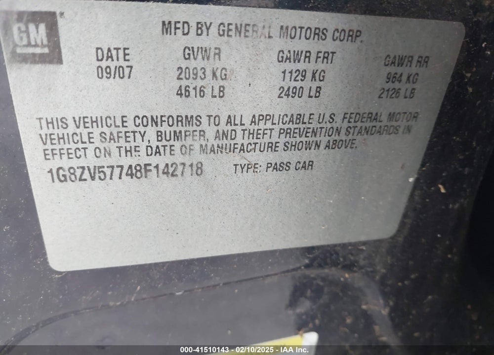 2008 SATURN AURA XR VIN: 1G8ZV57748F142718
