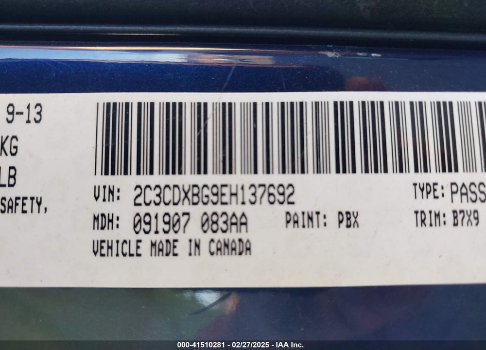 2014 DODGE CHARGER VIN: 2C3CDXBG9EH137692