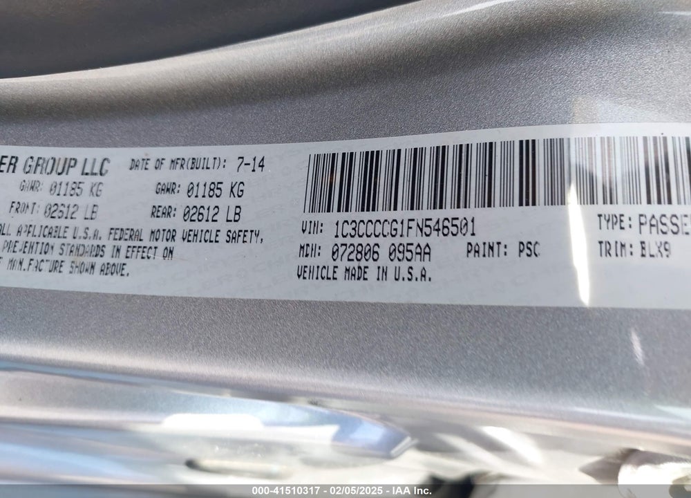 2015 CHRYSLER 200 VIN: 1C3CCCCG1FN546501