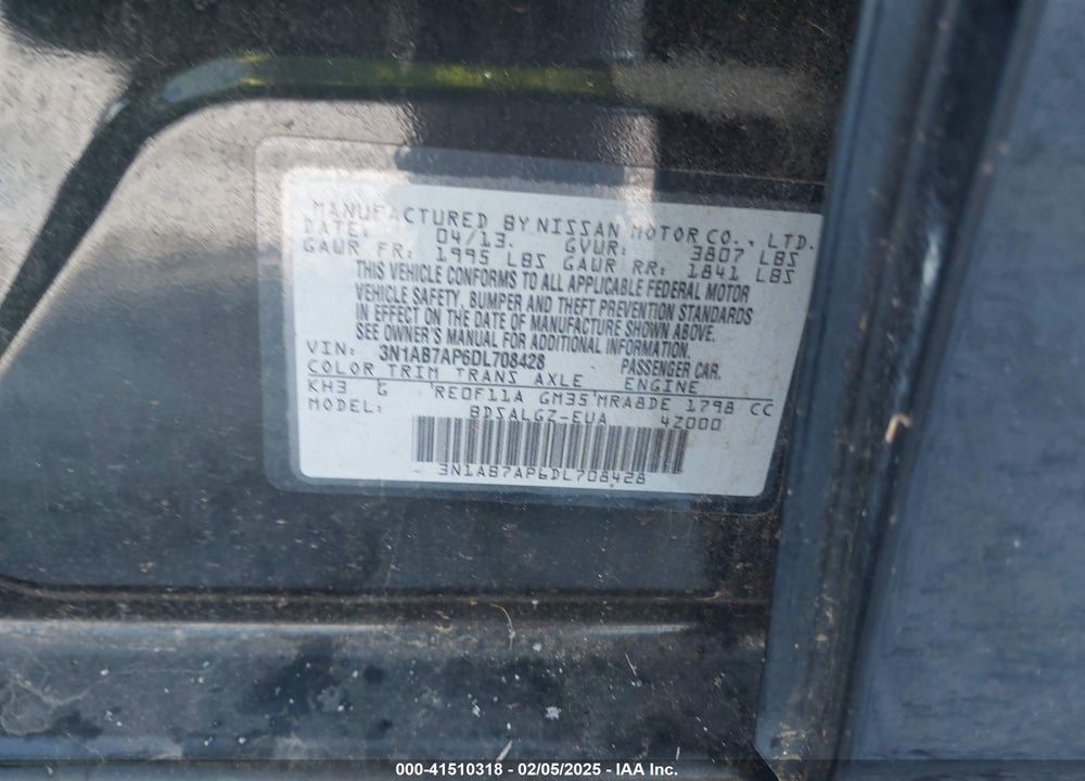 2013 NISSAN SENTRA VIN: 3N1AB7AP6DL708428