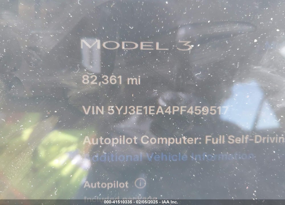 2023 TESLA MODEL 3 REAR-WHEEL DRIVE VIN: 5YJ3E1EA4PF459517