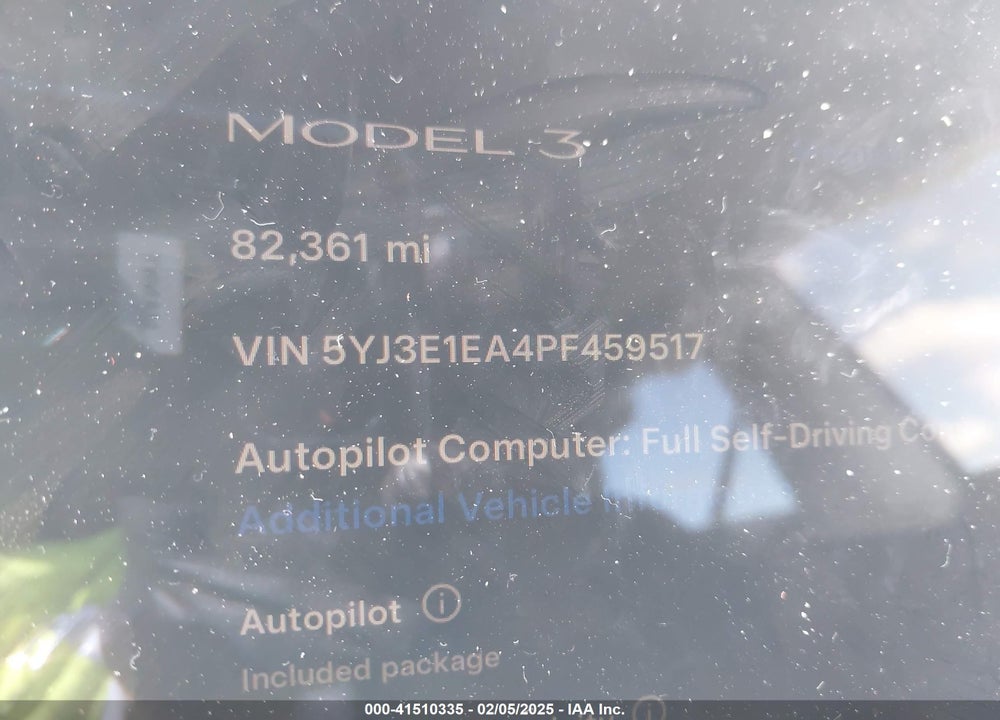 2023 TESLA MODEL 3 REAR-WHEEL DRIVE VIN: 5YJ3E1EA4PF459517