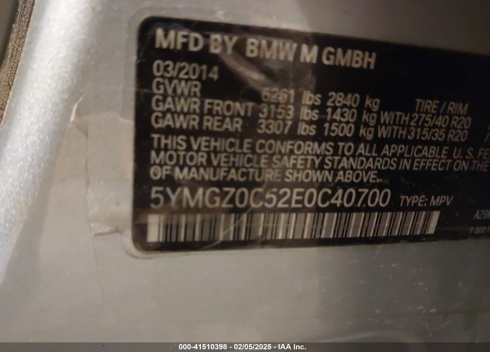 2014 BMW X6 M VIN: 5YMGZ0C52E0C40700
