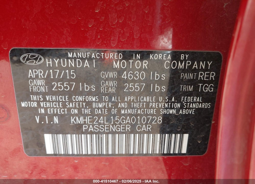 2016 HYUNDAI SONATA HYBRID VIN: KMHE24L15GA010728