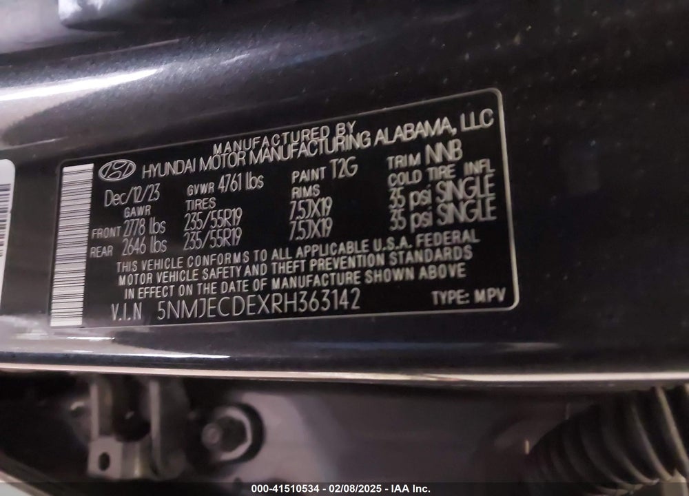 2024 HYUNDAI TUCSON LIMITED VIN: 5NMJECDEXRH363142