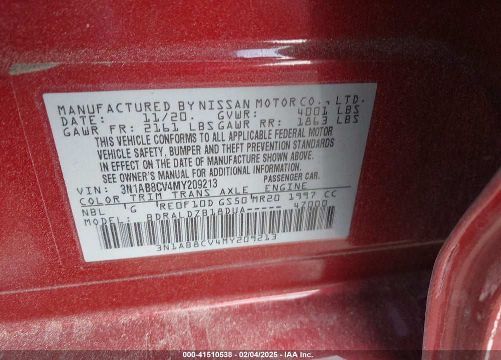 2021 NISSAN SENTRA VIN: 3N1AB8CV4MY209213