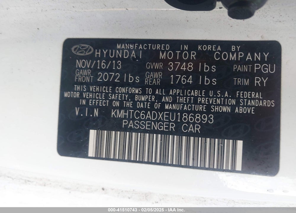 2014 HYUNDAI VELOSTER VIN: KMHTC6ADXEU186893