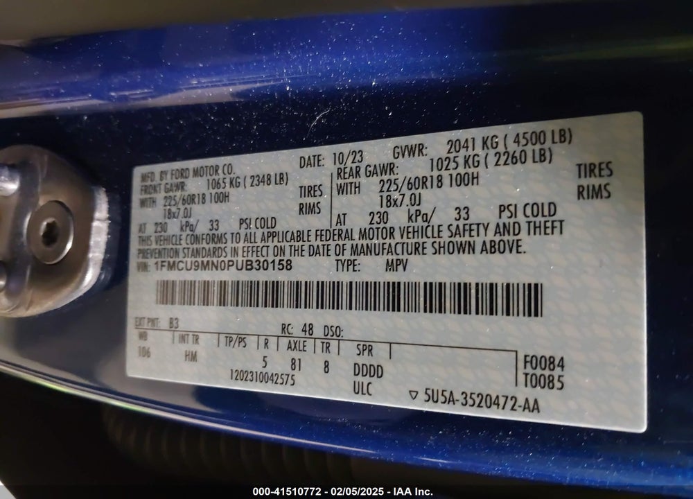 2023 FORD ESCAPE VIN: 1FMCU9MN0PUB30158