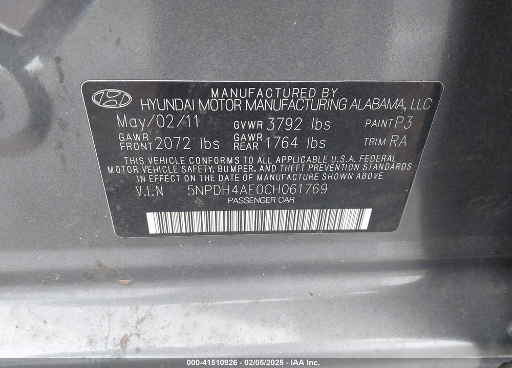2012 HYUNDAI ELANTRA VIN: 5NPDH4AE0CH061769