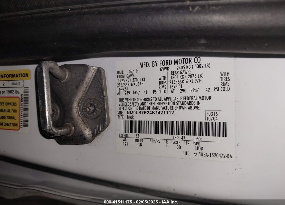 2019 FORD TRANSIT CONNECT XL VIN: NM0LS7E24K1421112