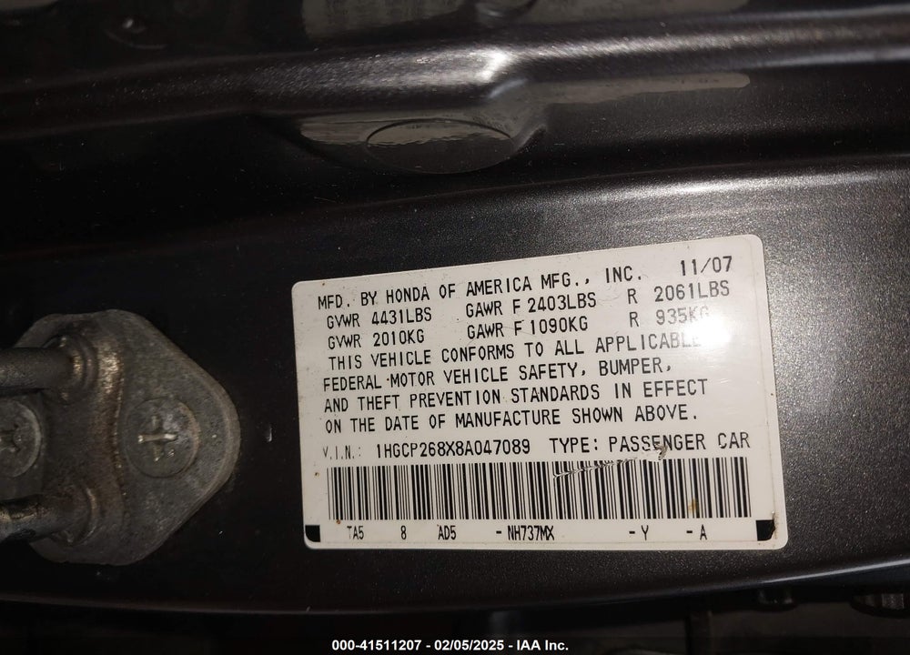 2008 HONDA ACCORD 2.4 EX-L VIN: 1HGCP268X8A047089