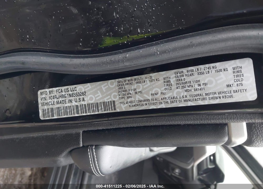 2022 JEEP GRAND CHEROKEE VIN: 1C4RJHBG1N8553262