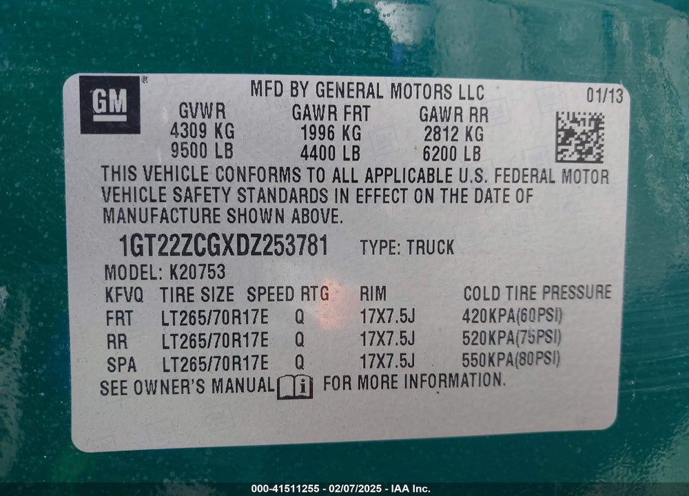 2013 GMC SIERRA 2500HD VIN: 1GT22ZCGXDZ253781