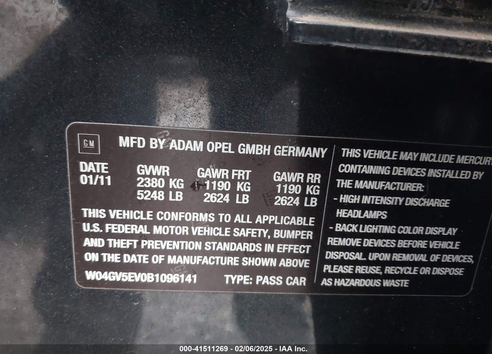 2011 BUICK REGAL VIN: W04GV5EV0B1096141
