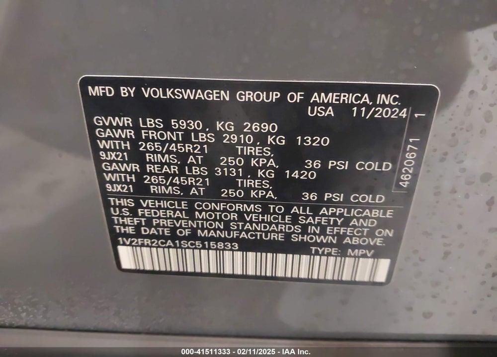 2025 VOLKSWAGEN ATLAS 2.0T SEL PREMIUM R-LINE VIN: 1V2FR2CA1SC515833