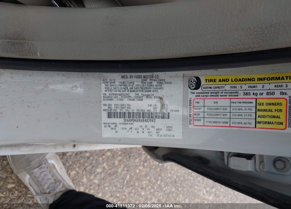 2010 FORD FUSION SE VIN: 3FAHP0HA9AR402943