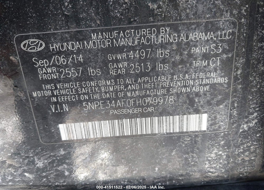 2015 HYUNDAI SONATA VIN: 5NPE34AF0FH079978
