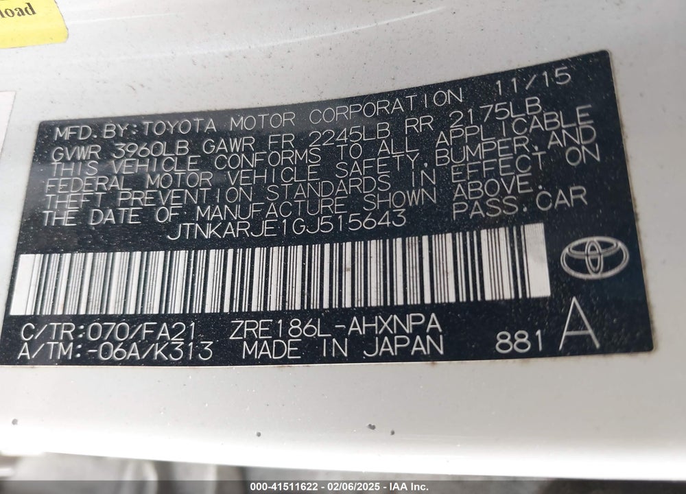 2016 TOYOTA SCION IM VIN: JTNKARJE1GJ515643