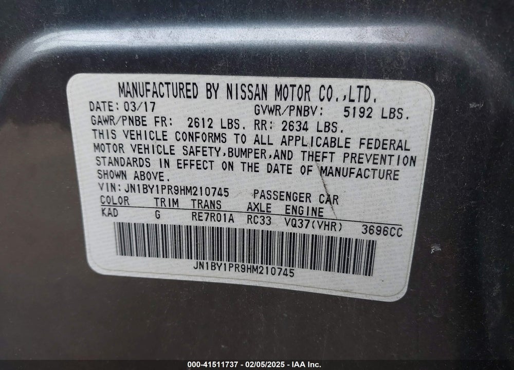 2017 INFINITI Q70L VIN: JN1BY1PR9HM210745