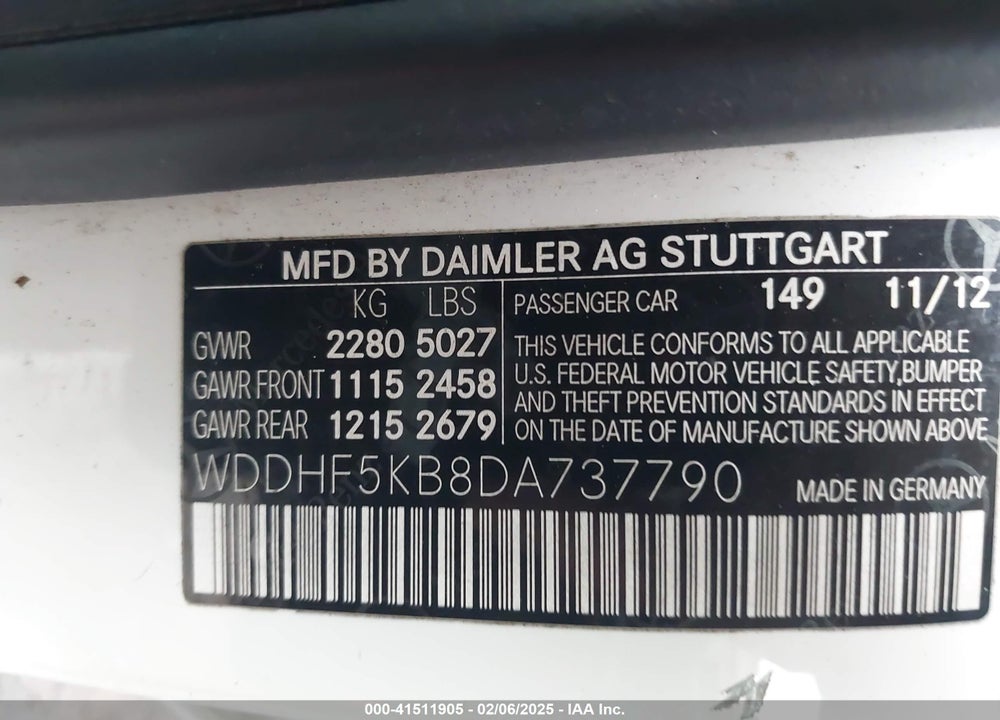 2013 MERCEDES-BENZ E 350 VIN: WDDHF5KB8DA737790