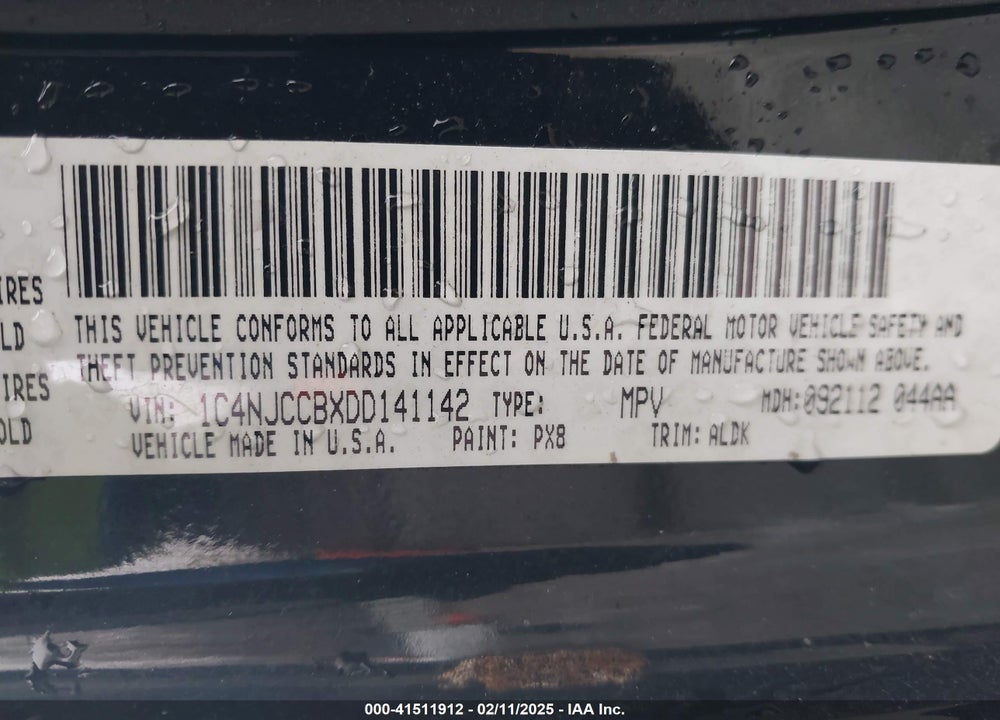 2013 JEEP COMPASS LIMITED VIN: 1C4NJCCBXDD141142