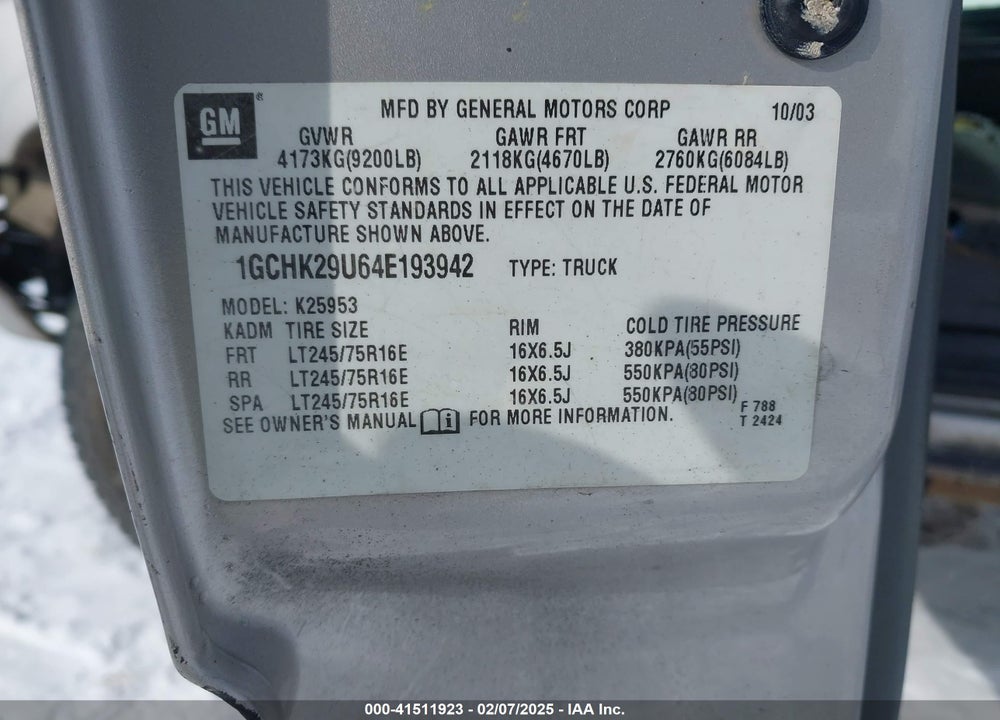 2004 CHEVROLET SILVERADO 2500HD LS VIN: 1GCHK29U64E193942
