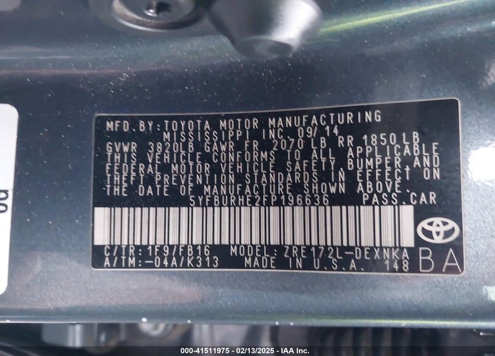 2015 TOYOTA COROLLA LE PLUS VIN: 5YFBURHE2FP196636