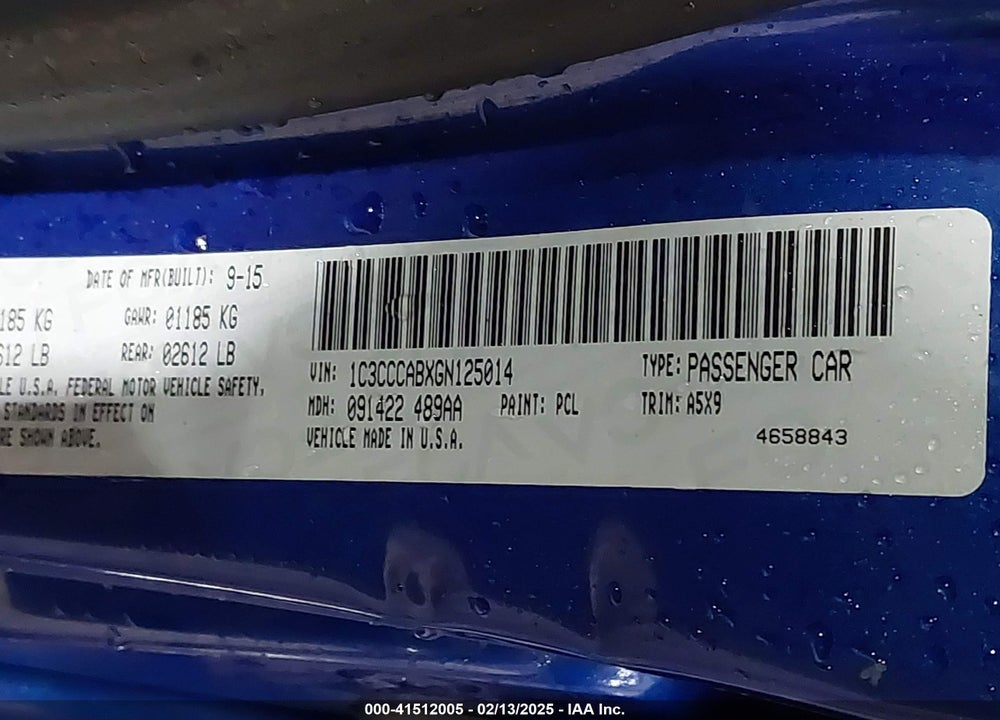 2016 CHRYSLER 200 VIN: 1C3CCCABXGN125014