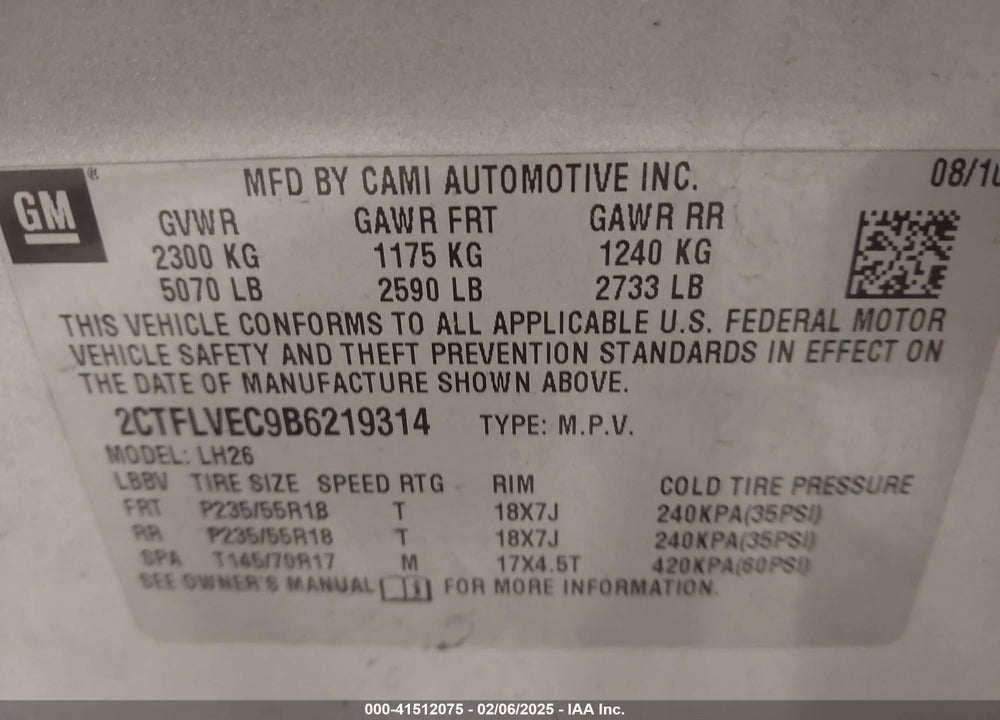 2011 GMC TERRAIN SLT-1 VIN: 2CTFLVEC9B6219314