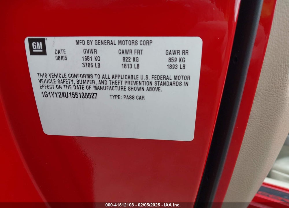 2005 CHEVROLET CORVETTE VIN: 1G1YY24U155135527