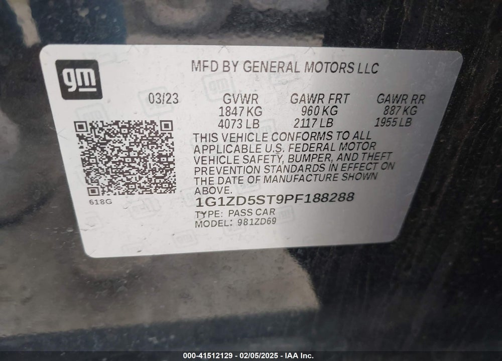 2023 CHEVROLET MALIBU VIN: 1G1ZD5ST9PF188288