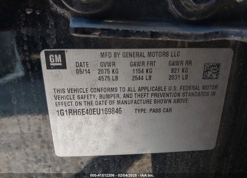2014 CHEVROLET VOLT VIN: 1G1RH6E40EU169846