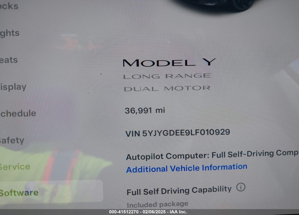 2020 TESLA MODEL Y LONG RANGE DUAL MOTOR ALL-WHEEL DRIVE VIN: 5YJYGDEE9LF010929